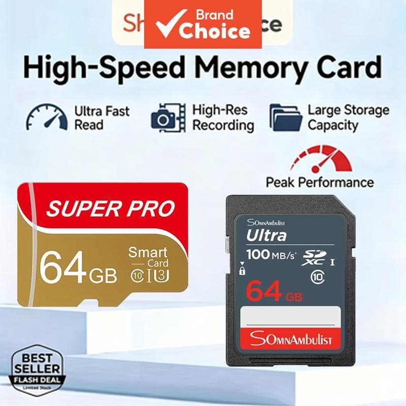 Cartão de memória específico para câmera DSLR 32 GB SD de alta velocidade Classe 10, cartão de memória TF de 64 GB,