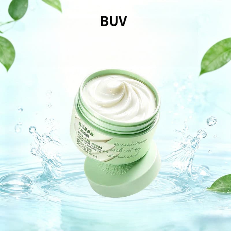 BUV Reviving Grass Cleansing Mask Cream 120g , Máscara De Lama Facial De Lavagem Suave , Purificação Profunda Hidratante