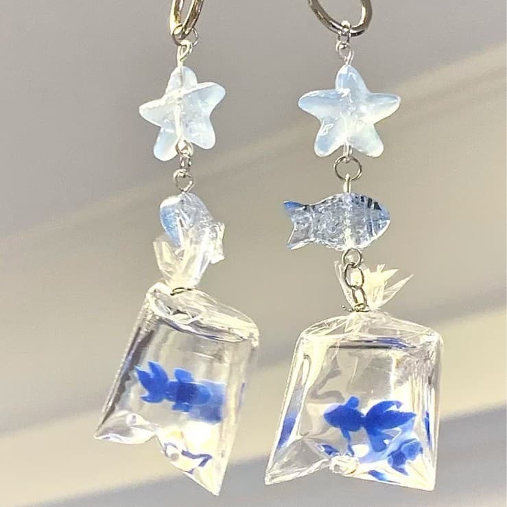 [Saco de peixe pequeno azul] saco de peixe bonito corrente do telefone móvel pingente chaveiro estrela do mar ccd pingen