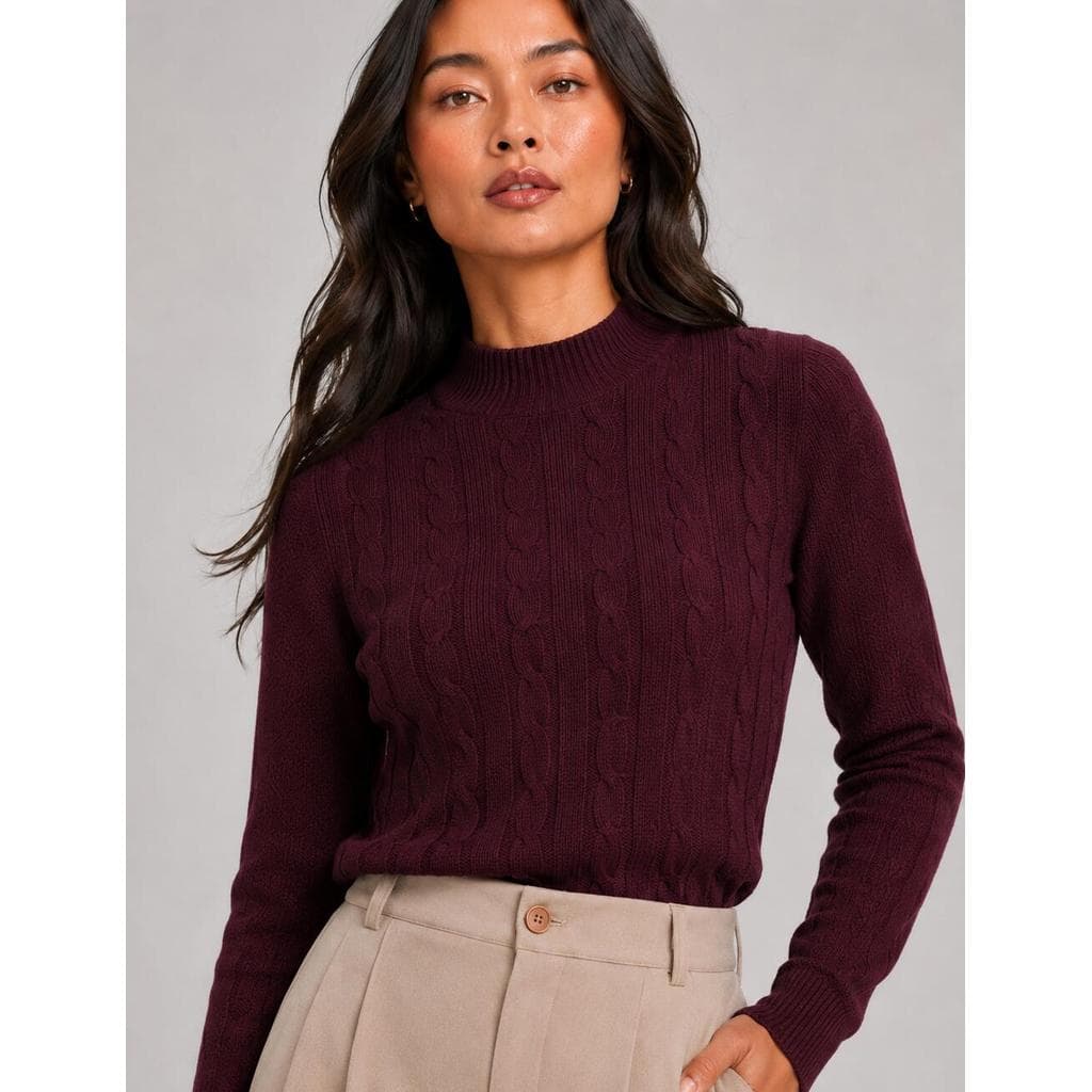 Blusa Tricot Manga Longa Gola Alta Com Tranças Salvatore