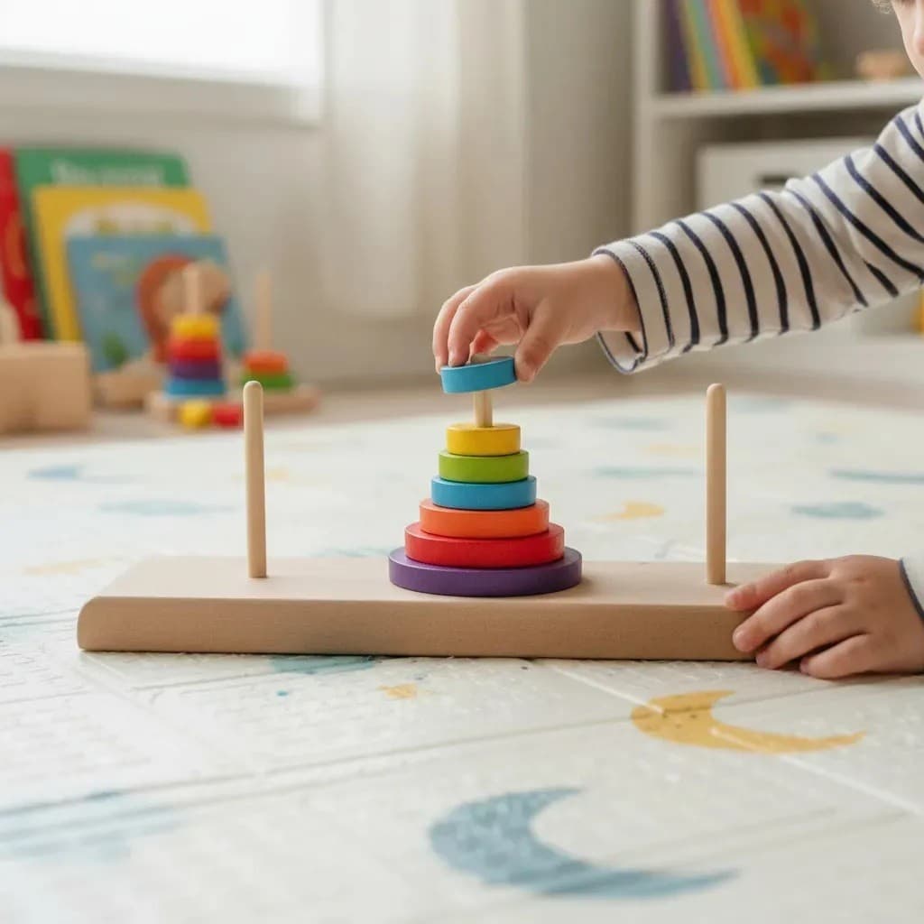 Torre de Hanoi Brinquedo educativo infantil em Madeira e EVA Pedagógico