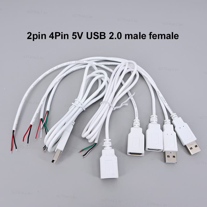 0.3m 1m 2/4Pin 5V USB 2.0 Fonte De Alimentação Cabo Branco Fêmea Macho Jack Extensão De Carregamento Conector Fio BR27B2