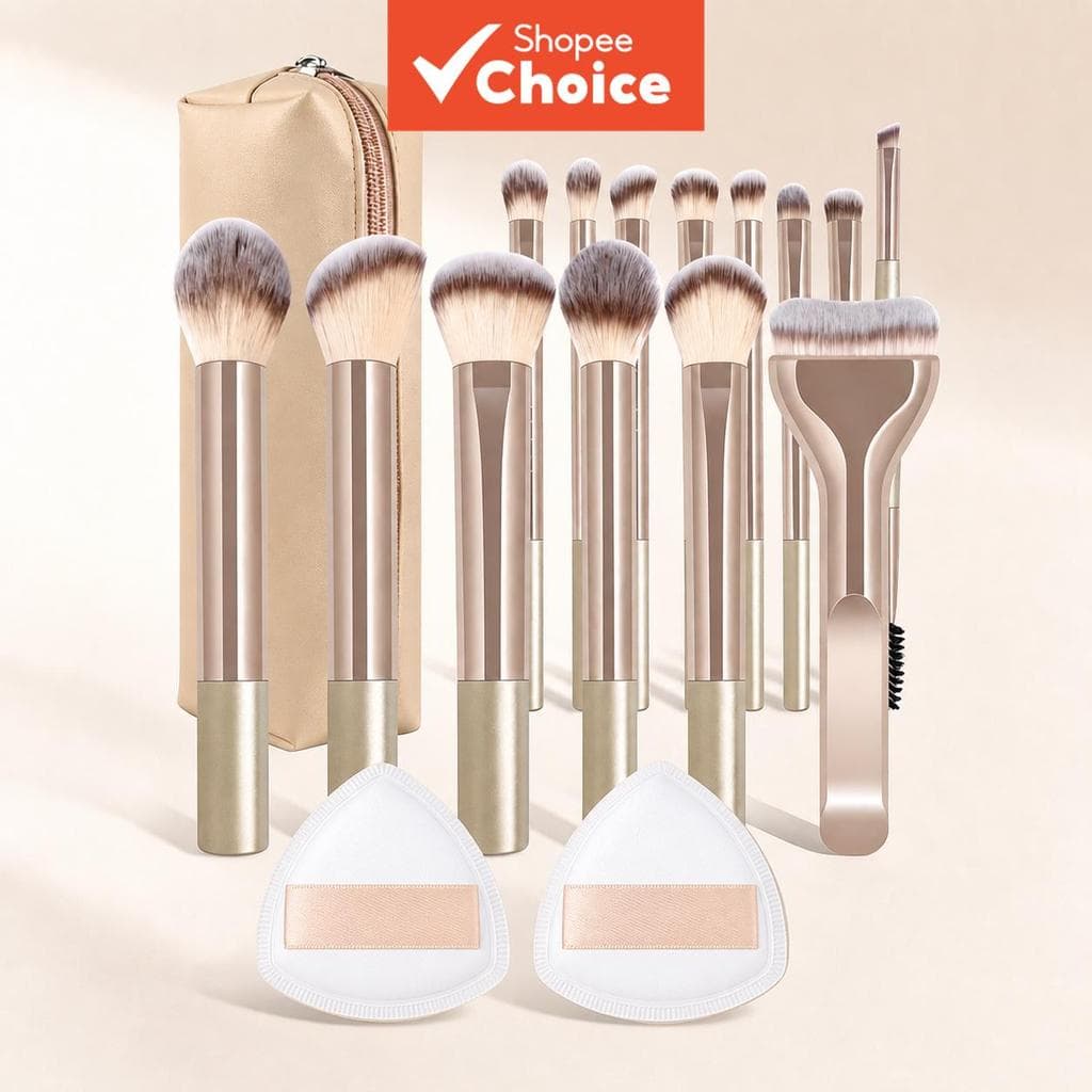 Conjunto De Pincéis De Maquiagem 13/17 Peças Com 14 , Bolsa Cosmética , 2 Esponjas Para Aplicação Facial Completa