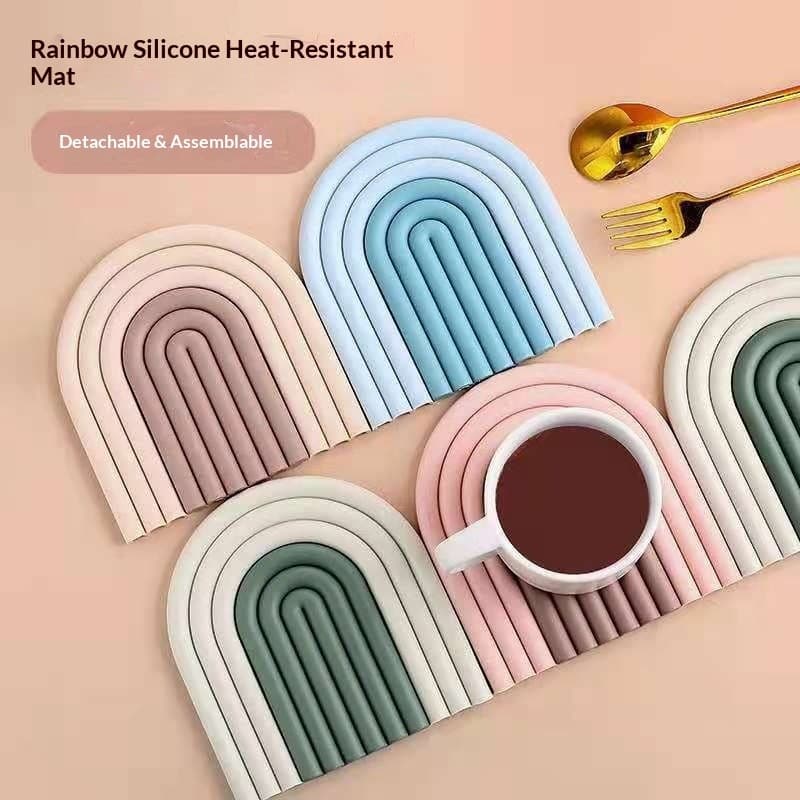 Estoque Pronto Splicable Rainbow Arch TPR Trivet Mat Resistente Ao Calor Antiderrapante Protetor De Mesa À Prova D'água