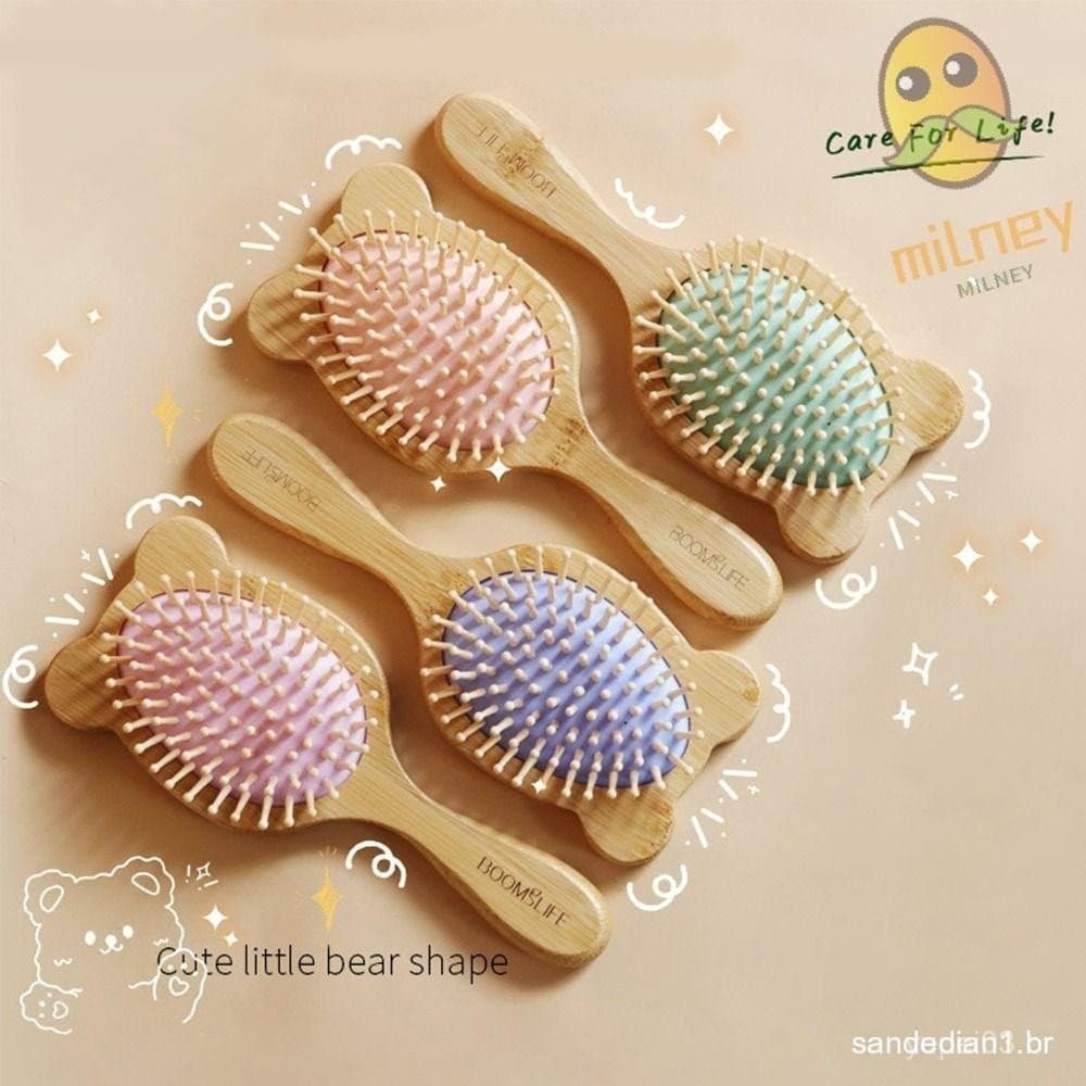 Pá Natural MILLNEY , Design De Orelha De Urso Com Escova De Cabelo Almofada De Ar , Massagem Para Couro Cabeludo