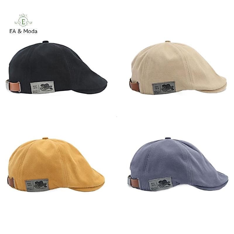 EA & Fashion 2025 Nova Boina Masculina Vintage de Linho Estilo Hip-Hop em Cor Sólida com Etiqueta Lateral, Chapéus Femin