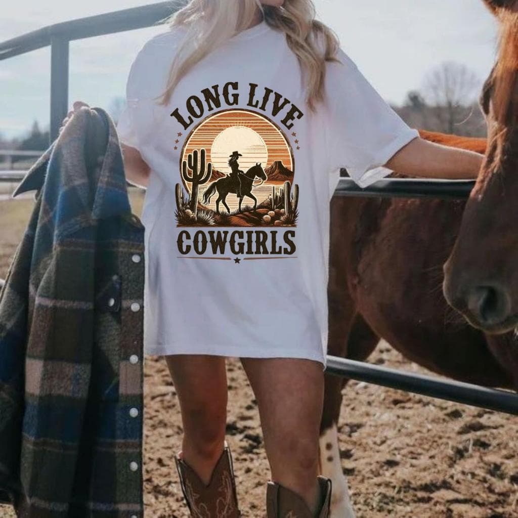 Camiseta Country Western T-shirt Boho Chic Unissex Long Live Cowgirls