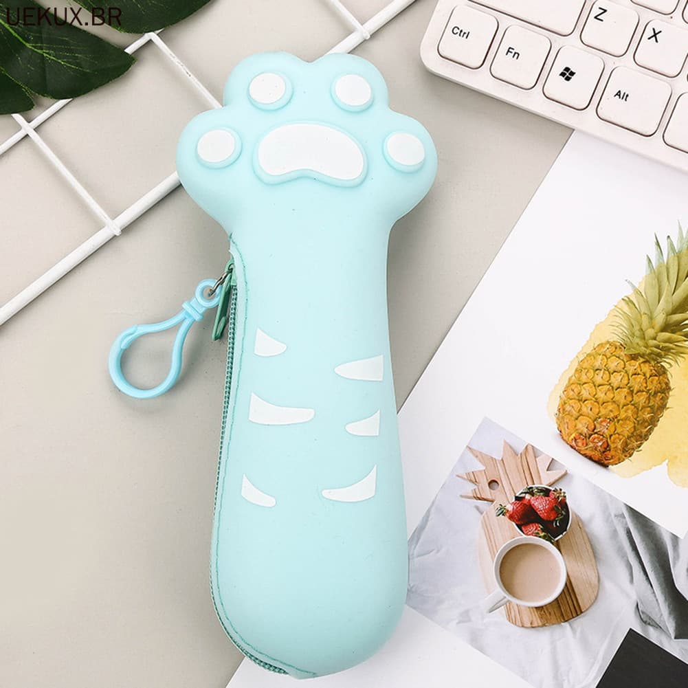 Bonito Dos Desenhos Animados Gato Pata Silicone Lápis Caso Caixa De Grande Capacidade Para Estudantes Do Ensino Fundamen
