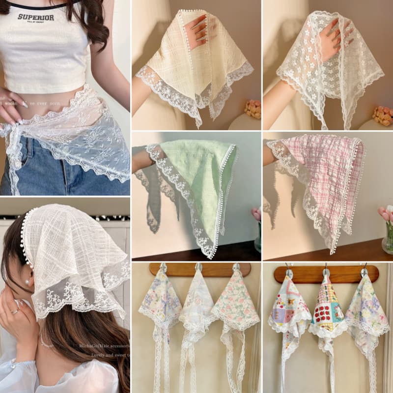 2026 novo estilo estilo Pastoral acessórios para o cabelo doce temperamento renda triângulo cachecol bandana Retro xadre