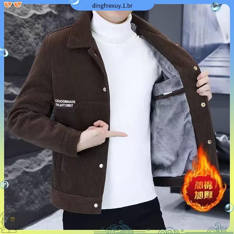 Outono inverno jaqueta masculina forro de lã engrossado veludo jaqueta masculina lapela na moda bordado rufião bonito ja
