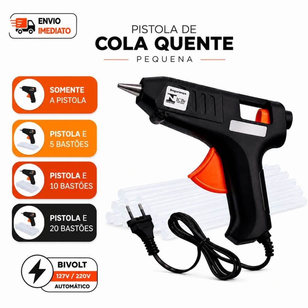Pistola Pequena De Cola Quente Bivolt Profissional Com Bastões Refil Fino Pronto Para Uso Decorações Artesanato