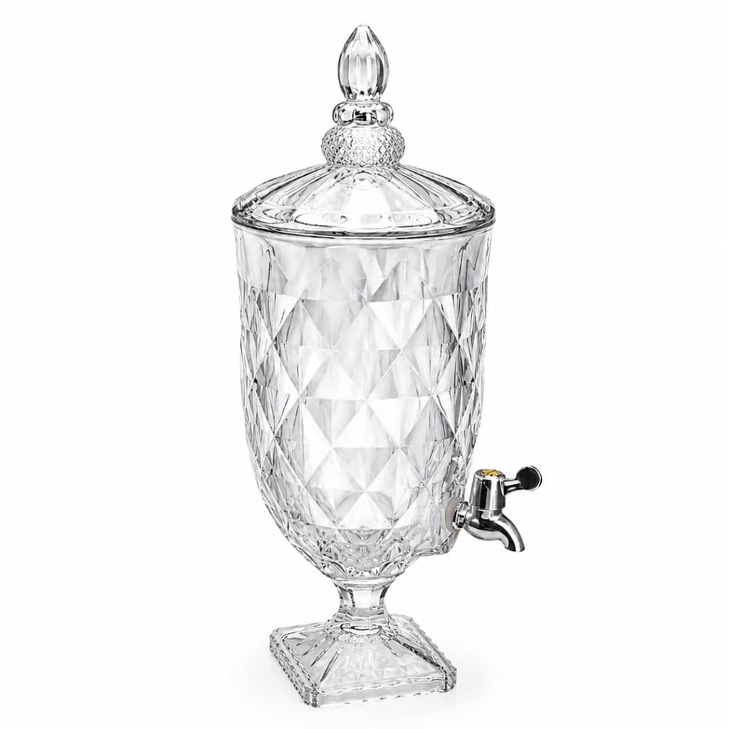 Suqueira de Vidro 5 Litros Jarra De Vidro Cristal Diamante Suporte e Torneira Tampa Água Saborizada