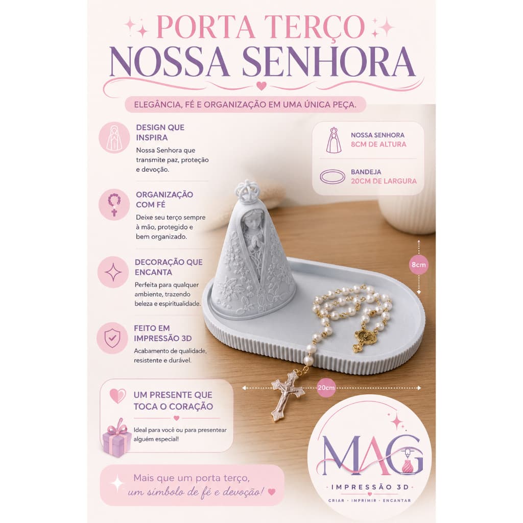 PORTA TERÇO NOSSA SENHORA Elegância, fé e organização em uma única peça