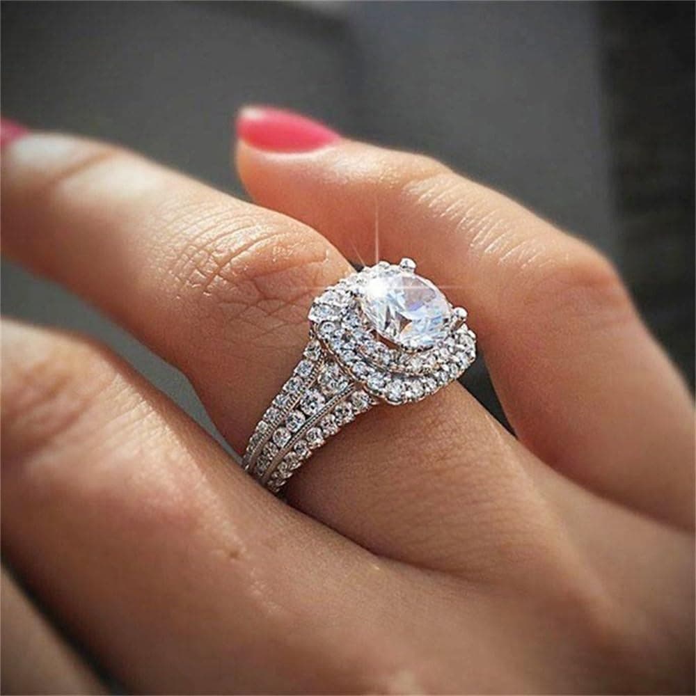 Anel de Prata Esterlina 925 Brilhante com Diamantes, Anéis de Coquetel em Ouro 18K, Anéis de Promessa com Zircônia Cúbic