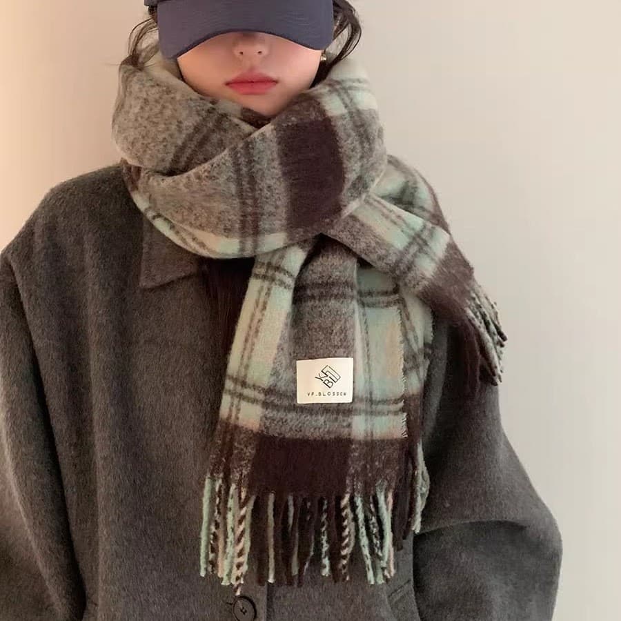 2026 novo estilo Melade hortelã verde High-End verificado cachecol inverno versão coreana xale dupla utilização engrossa