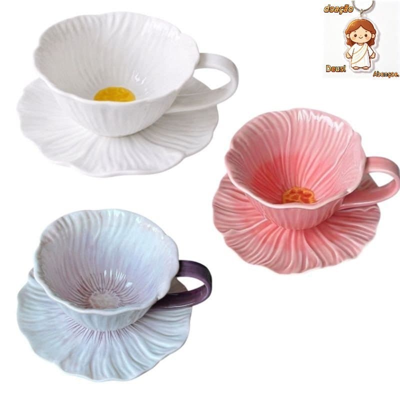 Xícara com Pires De Porcelana Floral 300ML Conjunto de Chá De Flor Mesa Posta