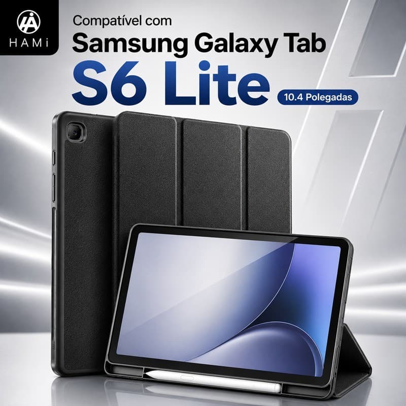 HAMI Capa silicone para Samsung Tab S6 Lite 10.4" com Porta Caneta, Suporte Triplo, Auto Sleep/Wake