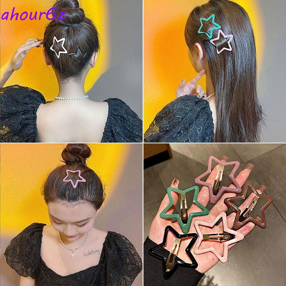 Grampo De Cabelo AHOURZ Star BB , Presilhas Laterais Ocas De Estrela Pentagonal , Chapéu De Metal Geométrico Y2k Feminin