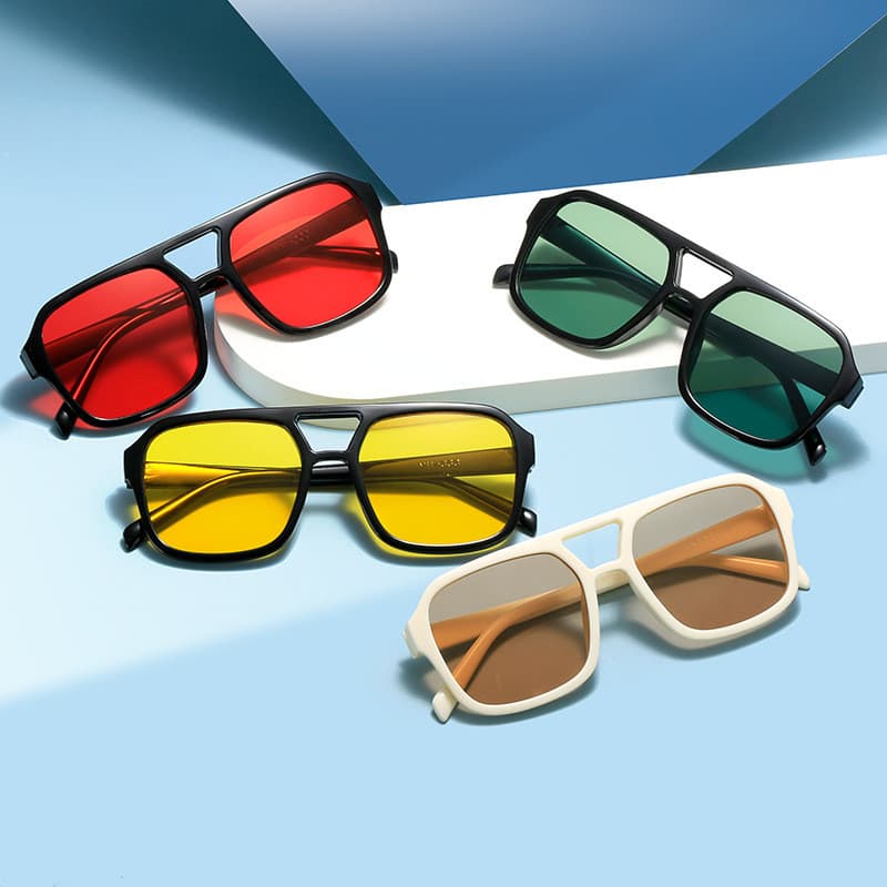 Nova cor doce feixe duplo óculos de sol moda tendência quadro quadrado óculos de sol Retro único