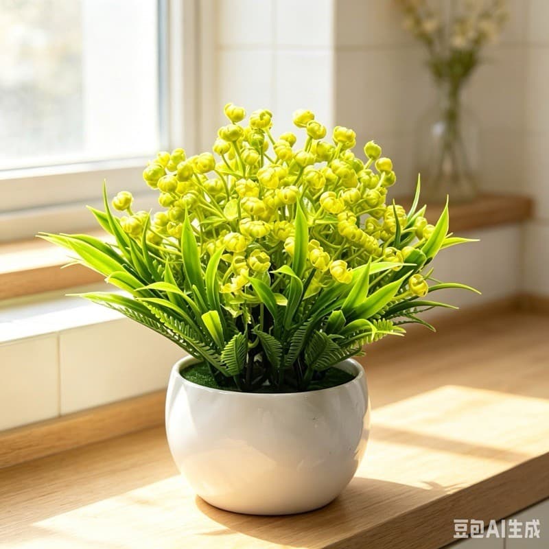 Flor Artificial Mosquitinho Mini com Vaso Plástico redondo  Altura 15cm Decoração de Mesa Sem Manutenção