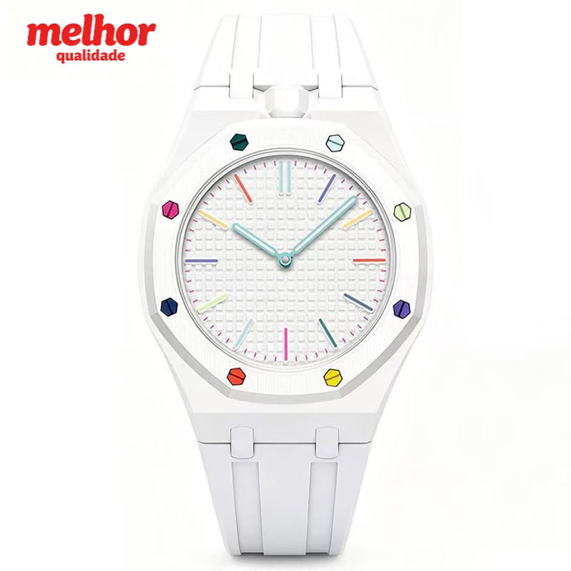 Influenciador octogonal cor Silicone relógio simples xadrez Dial estudante relógio de quartzo All-Match doce cor esporte