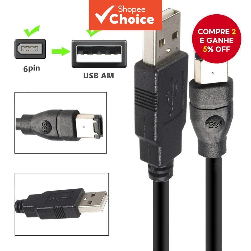 Cabo padrão de fio de cobre IEEE400 1394 Firewire USB AM para 6P, conexão de placa de som USB para 1394.