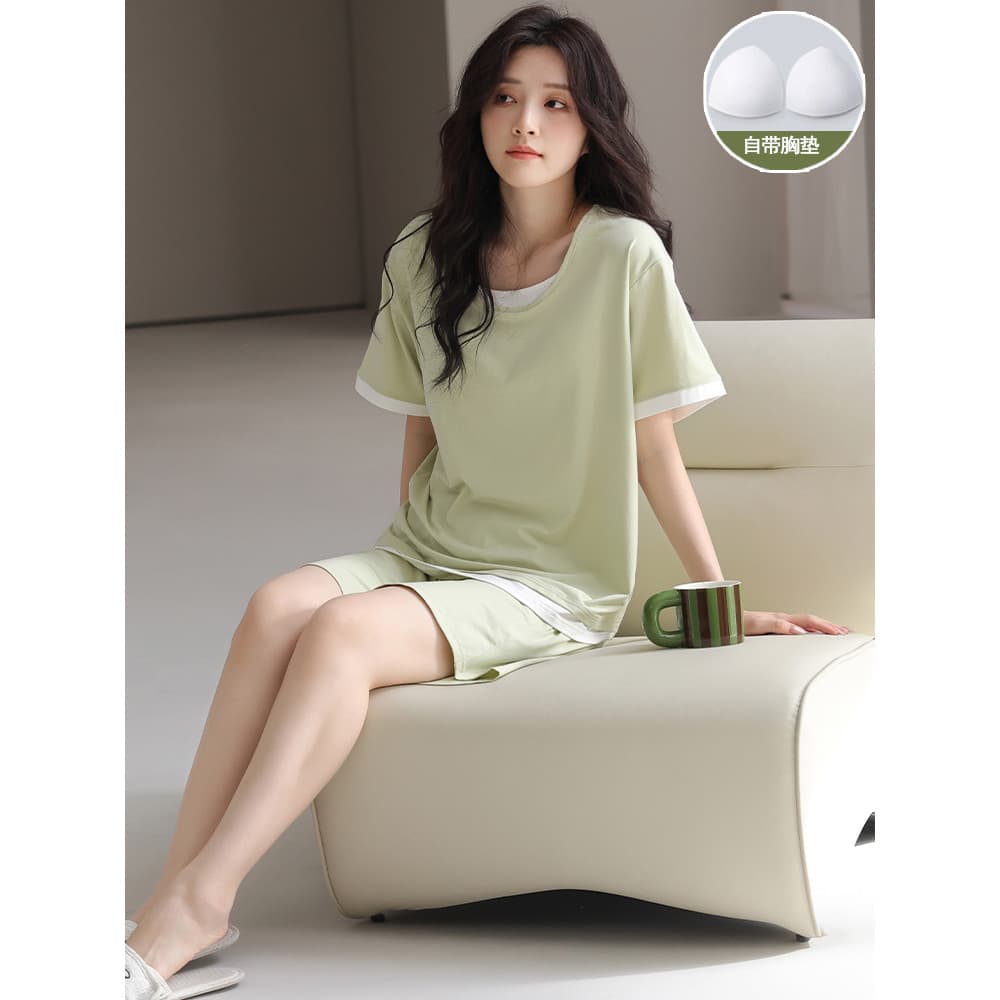Pijamas femininos verão Modal com almofada no peito simples cor sólida falso de duas peças verão Shorts de manga curta H