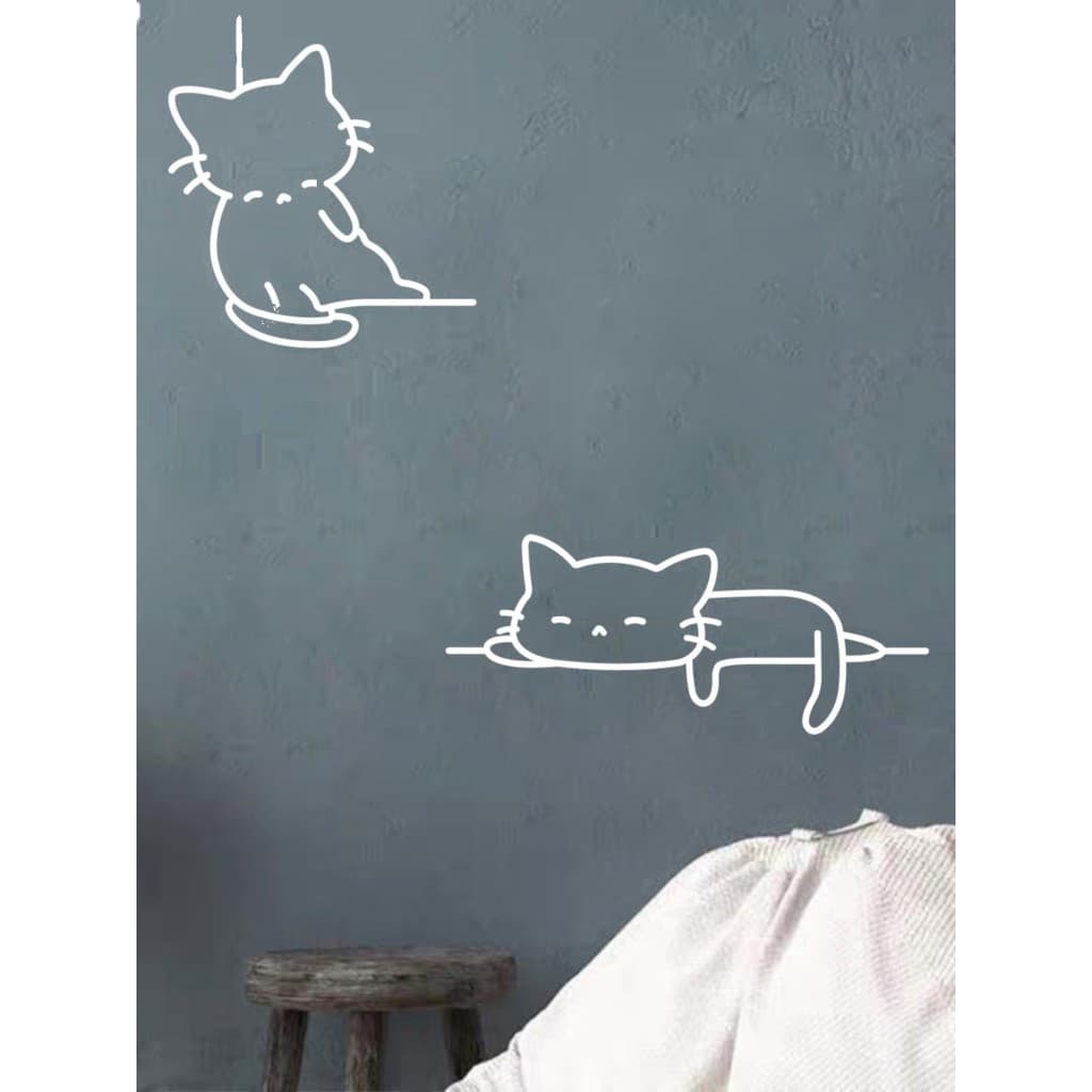 Gatinho preguiçoso bonito versão Q gato padrão quarto sala de estar leite chá gato café decoração do quarto adesivos par