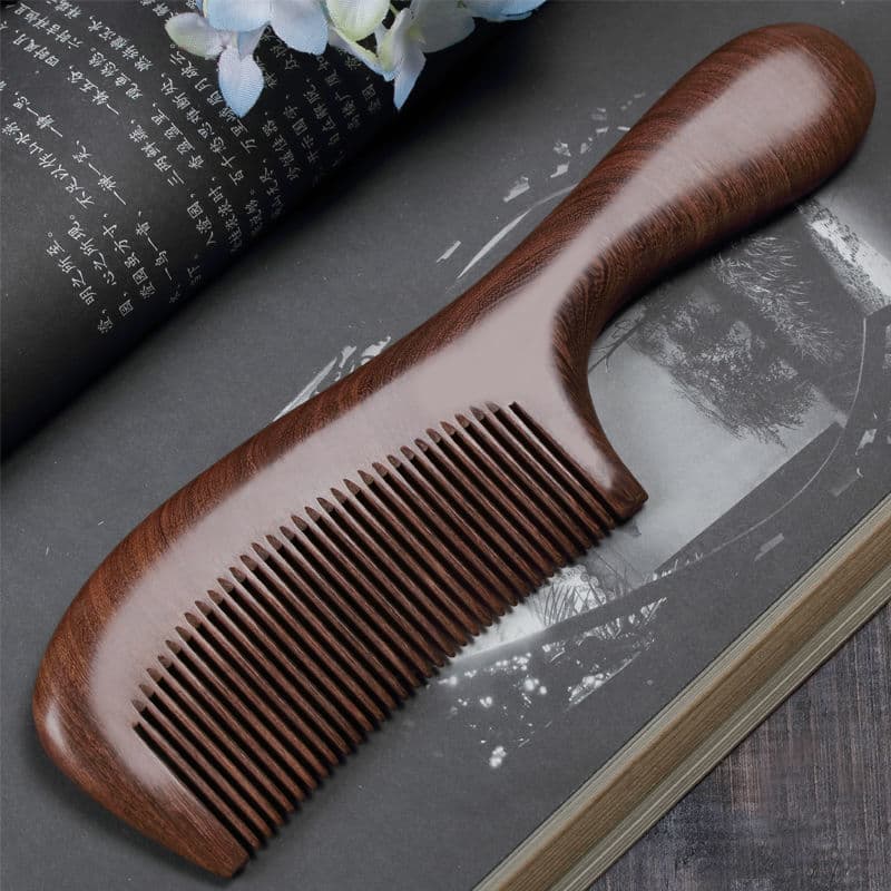 Pente de sândalo feminino pente de madeira de pêssego Anti-estática madeira doméstica sândalo dente fino cabelo longo le