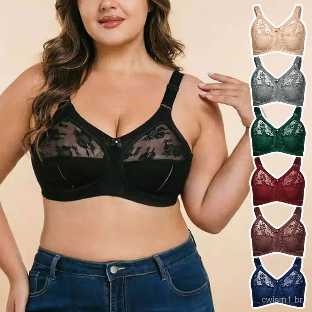 Sutiã Plus Size Ultra-fino de Renda com Cobertura Total para Suporte ao Busto no Dia a Dia