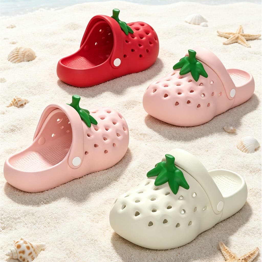 2026 verão novo estilo morango menina crianças buraco sapatos casa mudo pai-filho respirável ao ar livre sandálias antid