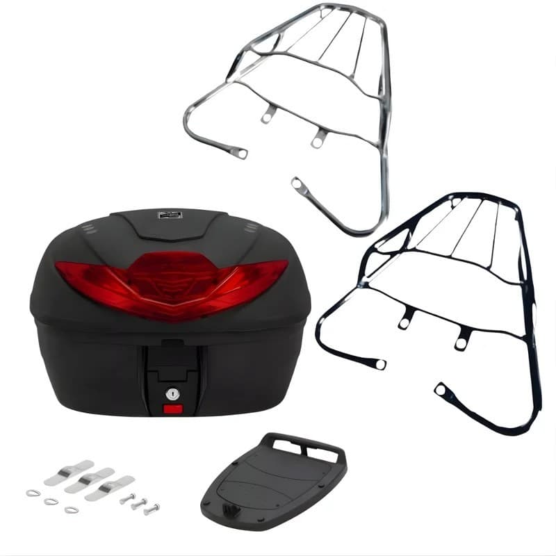 Bagageiro Titan Fan Start 150 160 + Baú Bauleto 35 Litros 2014 2015 2016 2017 2018  2019 2020 2021Preto Cromado Loja3775