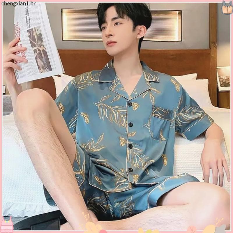 Pijamas de verão masculino Plus Size manga curta solta Homewear novo estilo pijamas masculinos verão solto juventude ter