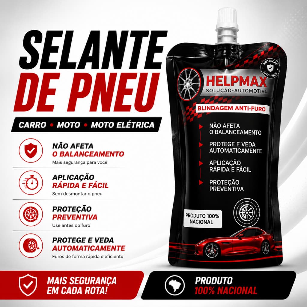 Selante de Pneu Anti-furo Blindagem Moto/Carro 500ml-C/Câmara ou Sem-Não Afeta Balanceamento