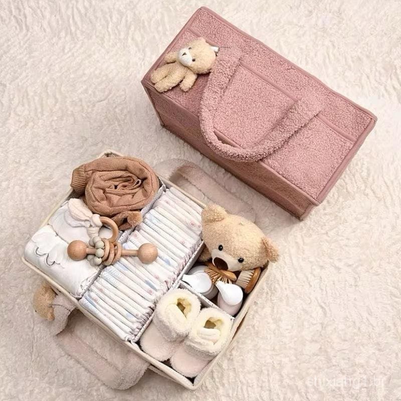 Bolsa de Maternidade para Mães e Bebês, Organizador de Fraldas em Fleece, Cesto Multiuso para Armazenamento no Berçário,