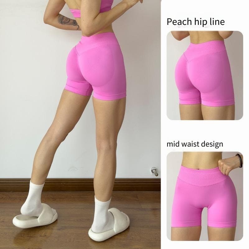 Shorts esportivos sem costura femininos cintura alta plissado pêssego hip lift Fitness secagem rápida hip lift calças de