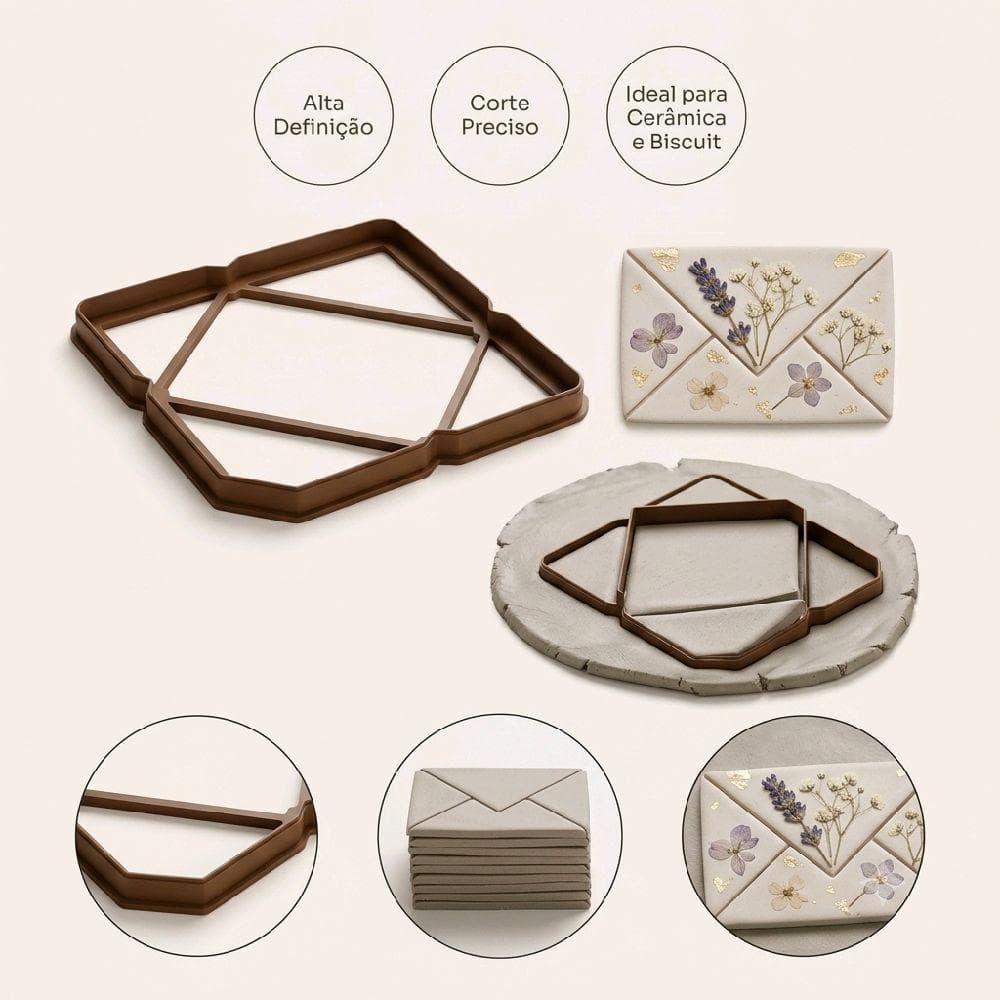 Molde Cortador Envelope Grande de Argila Clay cerâmica 23x23cm para Bricolagem e Artesanato Massa Criatividade