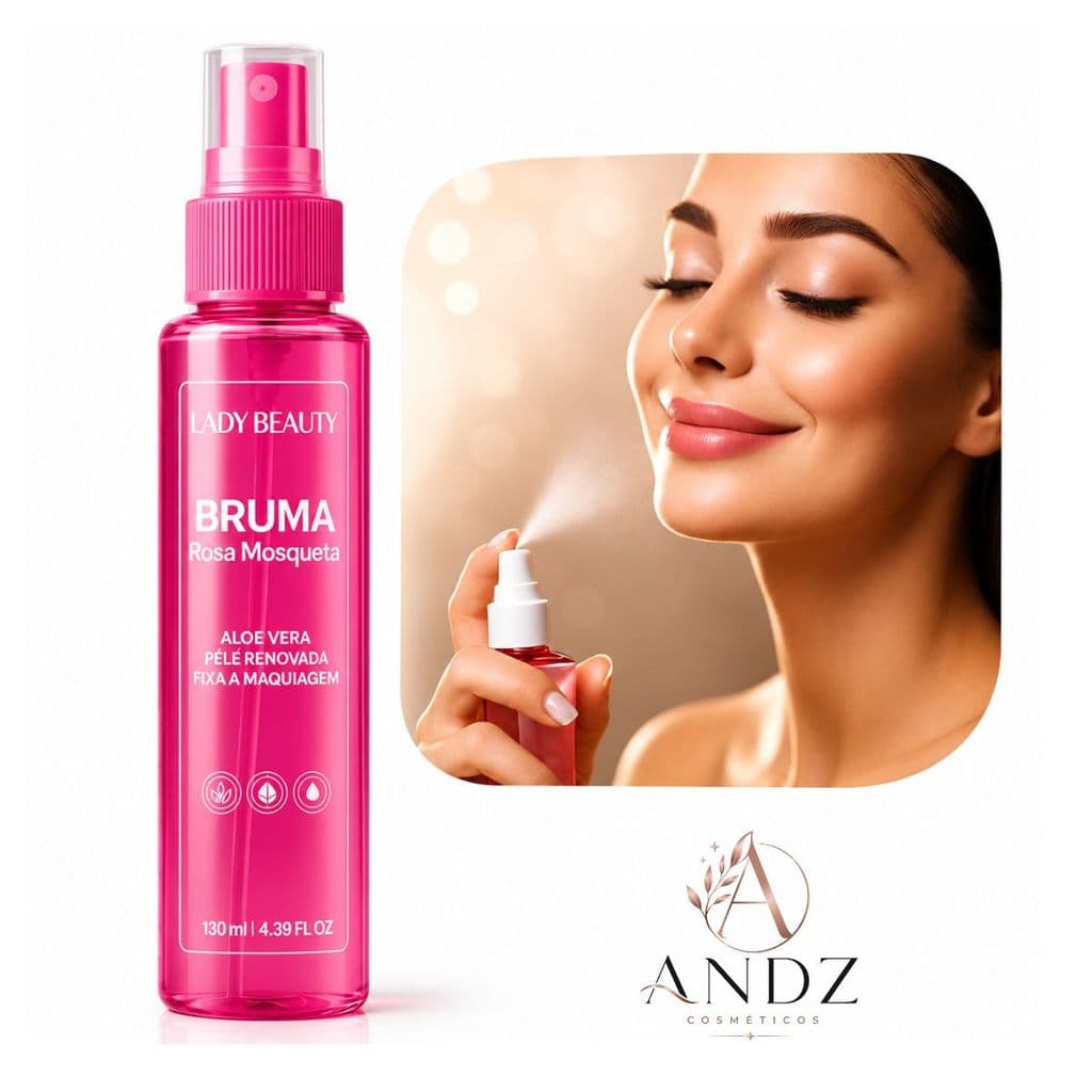 Bruma Facial Lady Beauty Rosa Mosqueta 130ml Fixador Hidratante Glow Maquiagem