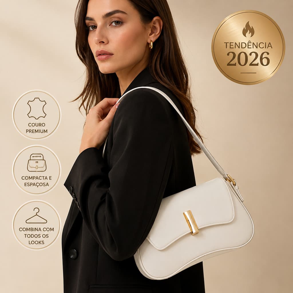 Bolsa Feminina Baguete Premium Ombro Couro PU Elegante Casual Festa Trabalho Moda 2026