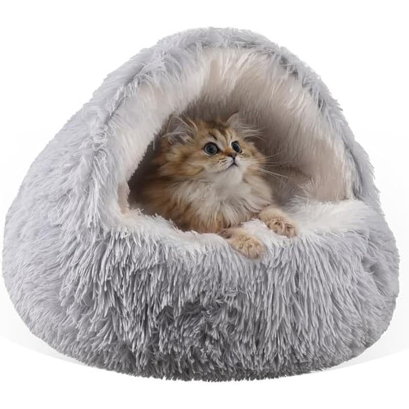 Cama de inverno quente para gatos, cama semi-fechada para cães, cama para animais de estimação em formato de concha semi