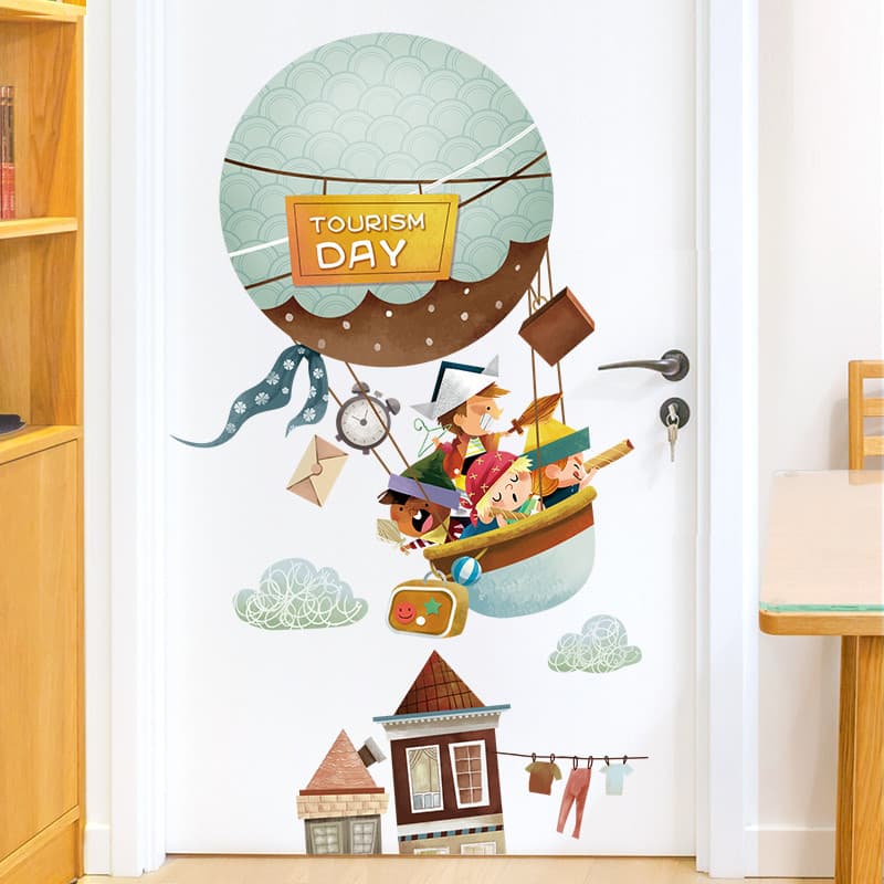 Papel de parede de balão de ar quente autoadesivo desenho animado Anime quarto infantil porta adesivos decoração exclusi