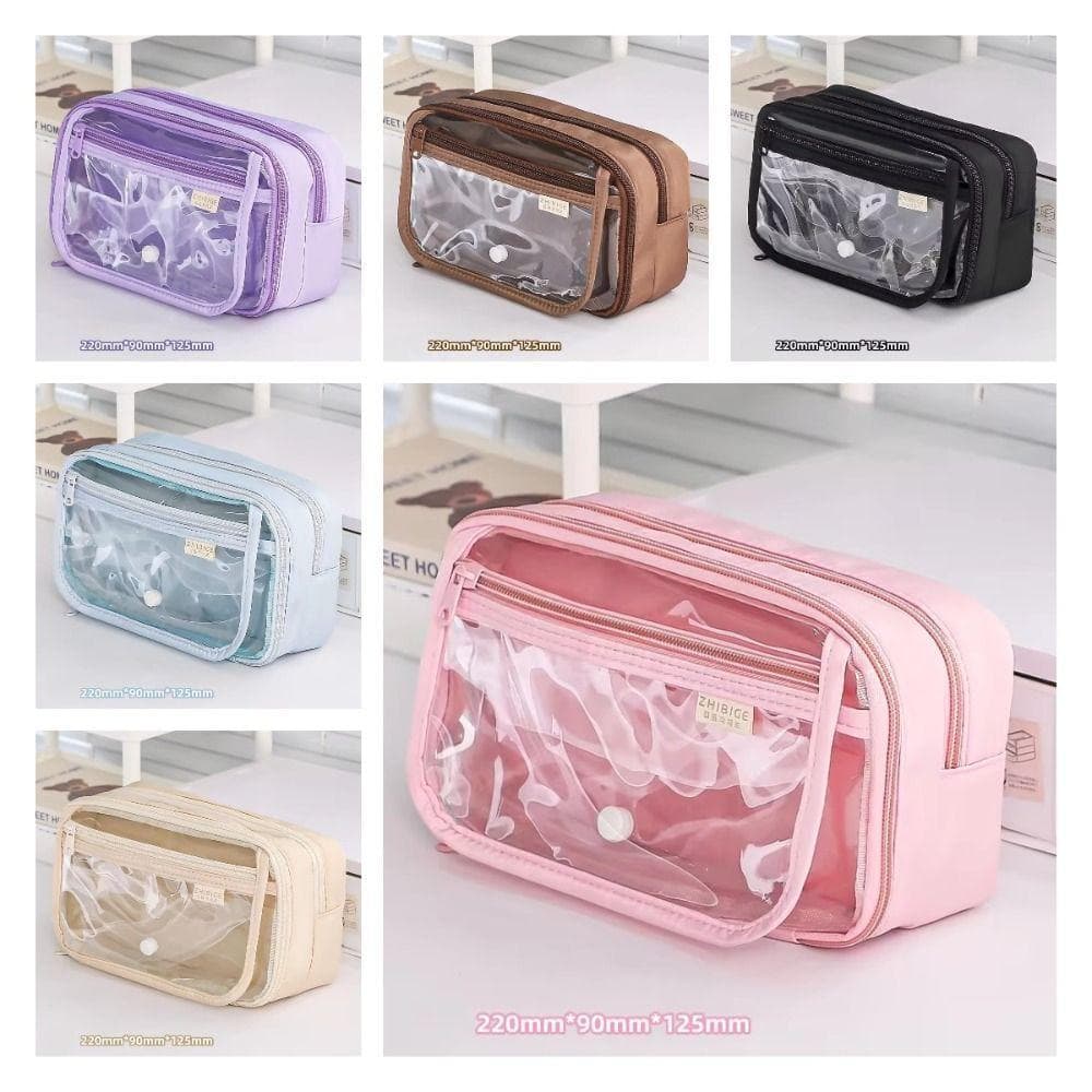 Estojo Transparente Para Lápis , Bolsa Caneta Com Zíper Multicamadas , Caixa De Papelaria INS À Prova D'água De Grande C