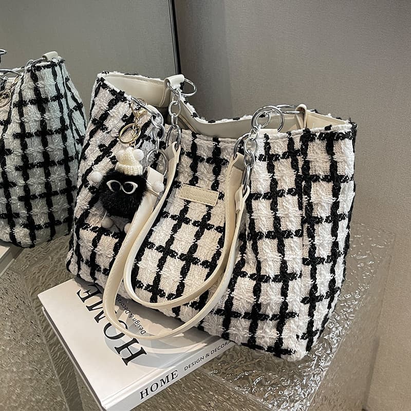 Bolsa De Ombro Xadrez Primavera Verão 2025-Feminina De Grande Capacidade