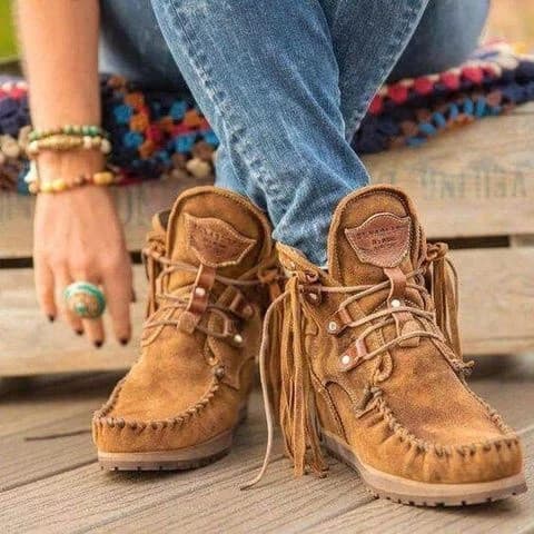 Botas curtas femininas de sola grossa de inverno Plus Size 40-43 com borla e cadarço