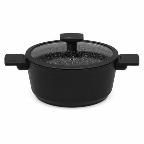 Panela Antiaderente Preta 20cm Com Tampa Vidro Dupla Alca Alta Durabilidade