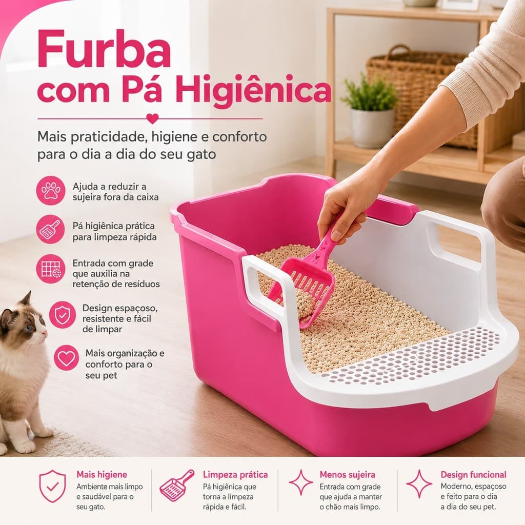 Bandeja Caixa De Areia Furba Para Gato Grande Premium Com Pá Coletora