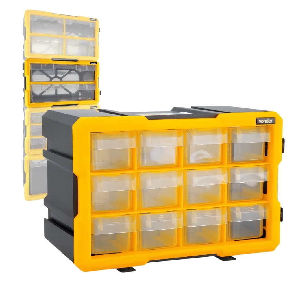 Organizador Plástico Vonder OPV 012 com 12 Gavetas Modular para Parafusos Peças e Acessórios