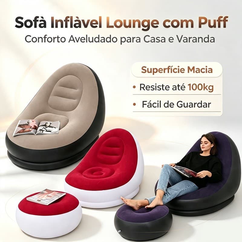 Poltrona Inflável E Conjunto Conjunto Poltrona e Puff Inflável Ultra Lounge Descanso Preguiçoso Sofá AIRER.BR