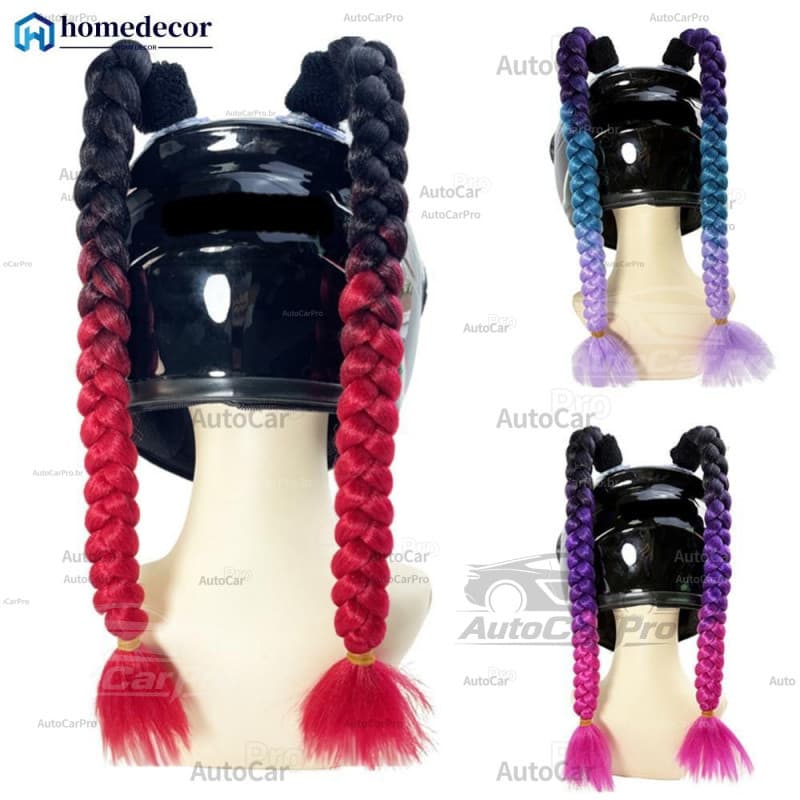 2 Peças de Peruca Feminina com Tranças Duplas para Decoração de Capacetes de Motocicleta Twist R 5THD