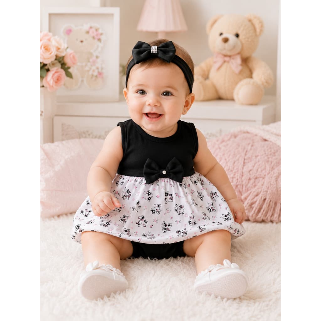 Kit Vestido Bebê Menina RN ao 3 Meses com Calcinha – 1, 2 ou 3 kits (vestido+calcinha) Roupa Recém-Nascida Confortável